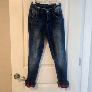 Flannel cuff demin skinny jeans